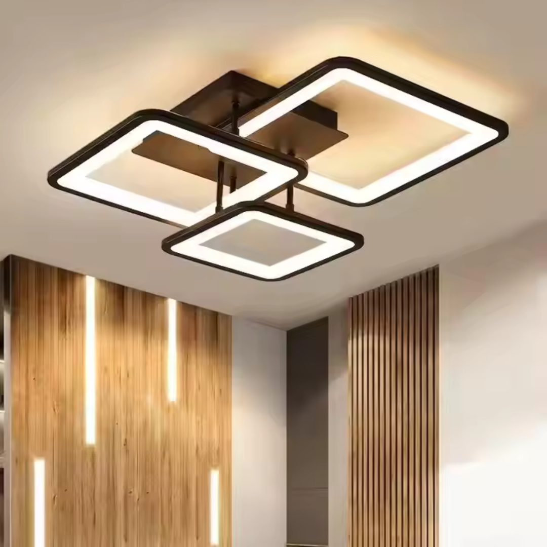 Lustra LED cu telecomanda ZOE 64W, 3 Patrate, lumina Rece/Calda/Neutra, Dimabila, Negru