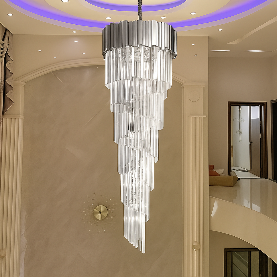 Candelabru Cristal BLOIS Ascendere E14, Diametru 60cm, Argintiu, Inaltime Reglabila