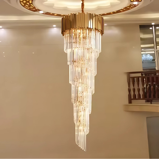 Candelabru Cristal BLOIS Ascendere E14, Diametru 60cm, Auriu, Inaltime Reglabila