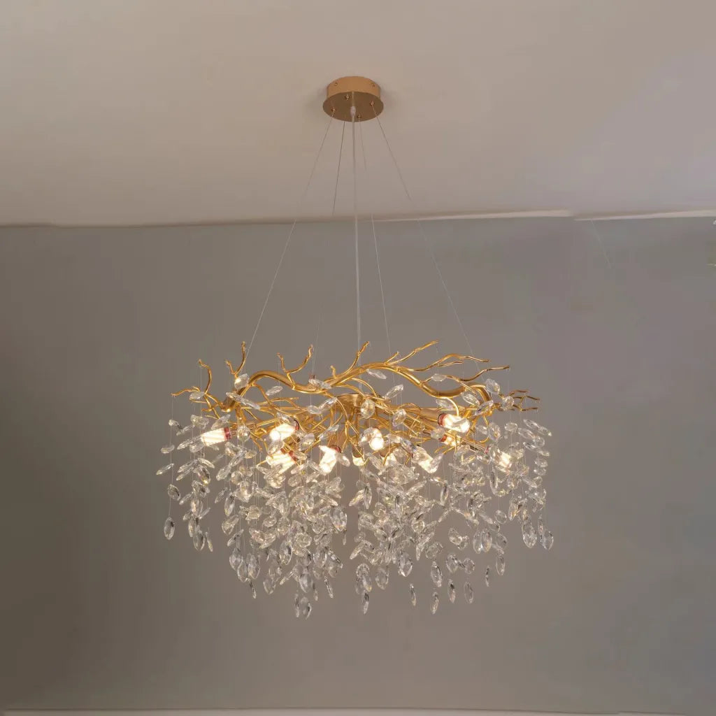Candelabru Cristal WALTZ Rhapsody, 12x G9, Auriu, 80cm, Inaltime Reglabila