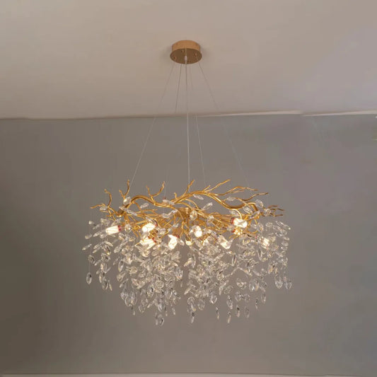 Candelabru Cristal WALTZ Rhapsody, 12x G9, Auriu, 80cm, Inaltime Reglabila
