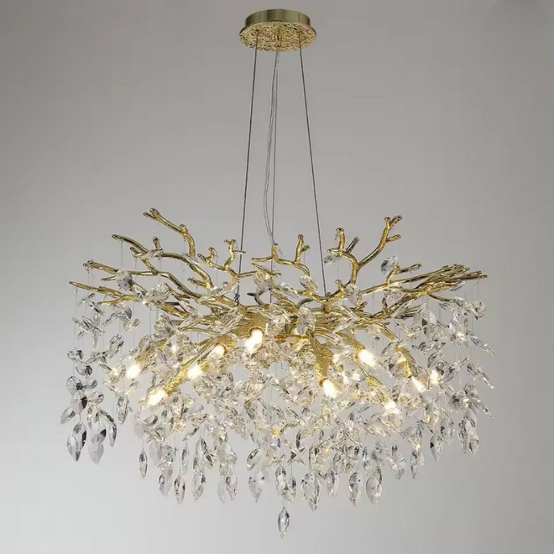 Candelabru Cristal WALTZ Rhapsody, 12x G9, Auriu, 80cm, Inaltime Reglabila