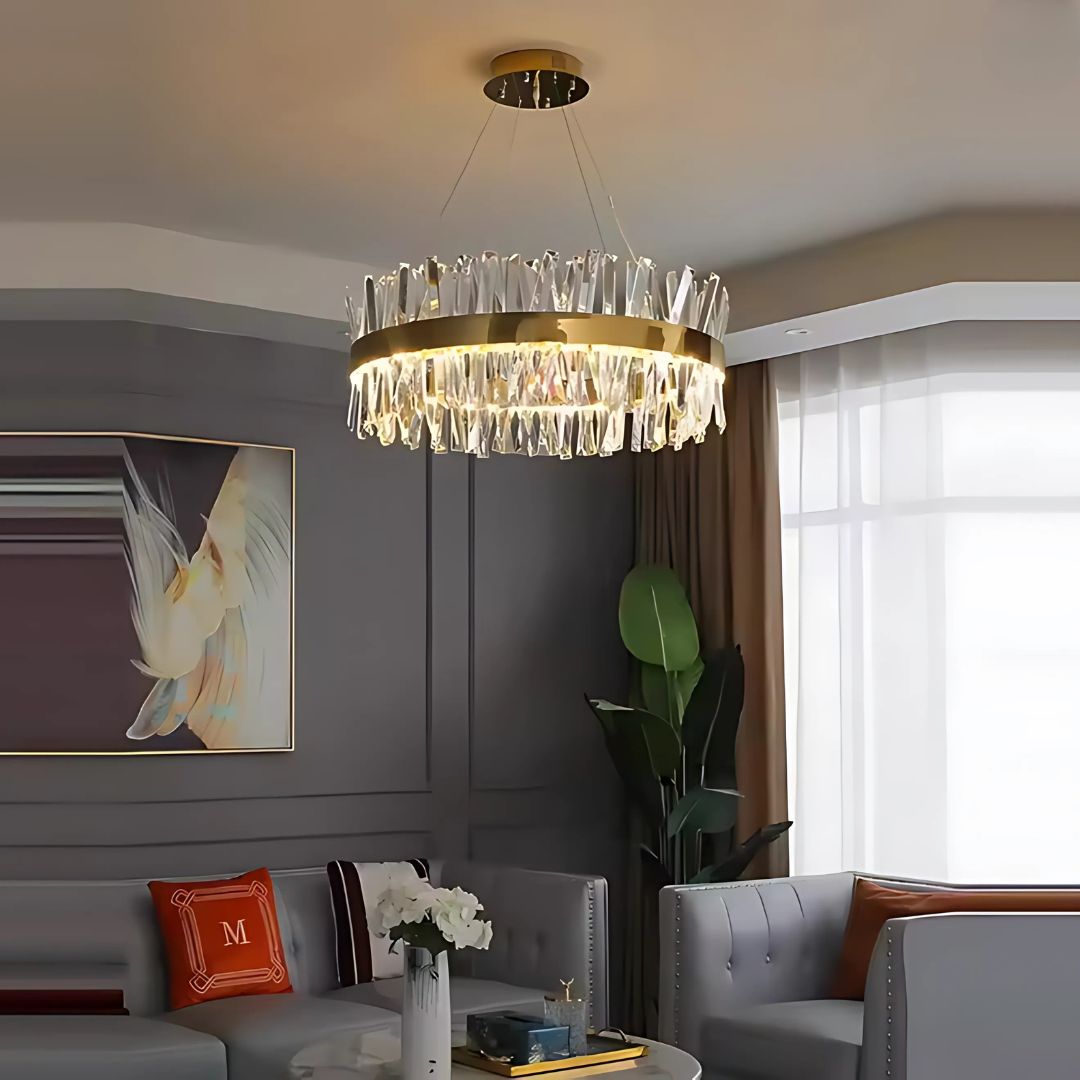 Candelabru LED Giuseppe cu Telecomanda, 95W, Dimabil, Diametru 80cm, Auriu