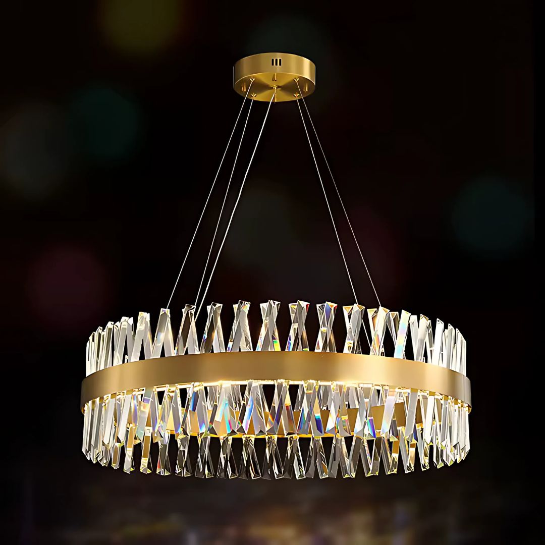 Candelabru LED Giuseppe cu Telecomanda, 95W, Dimabil, Diametru 80cm, Auriu