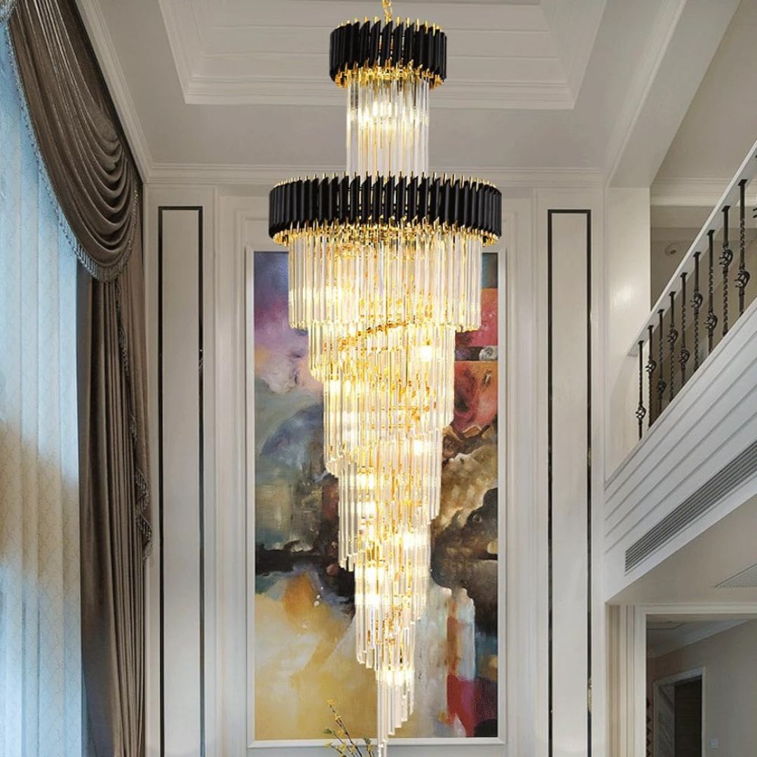 Candelabru Cristal VERSAILLES Culmino E14, Diametru 60cm, Auriu Lucios si Negru, Inaltime Reglabila