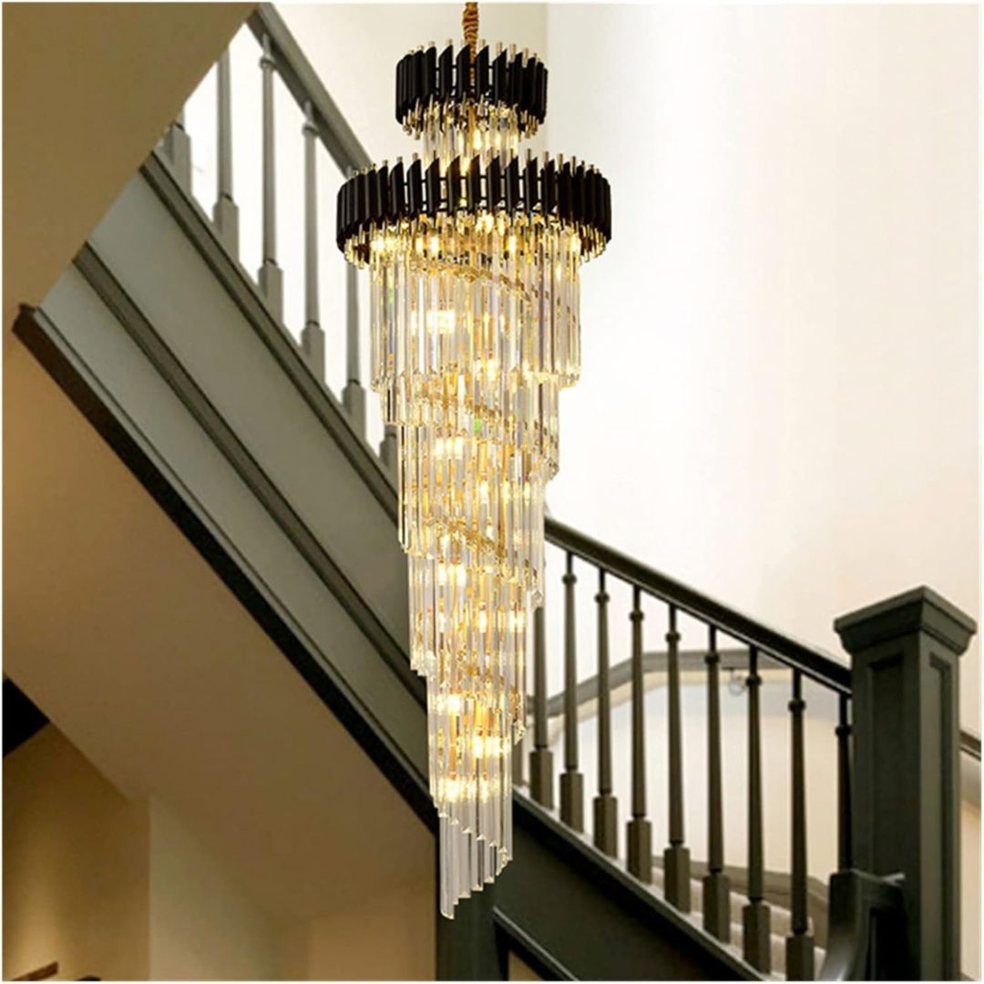 Candelabru Cristal VERSAILLES Culmino E14, Diametru 60cm, Auriu Lucios si Negru, Inaltime Reglabila