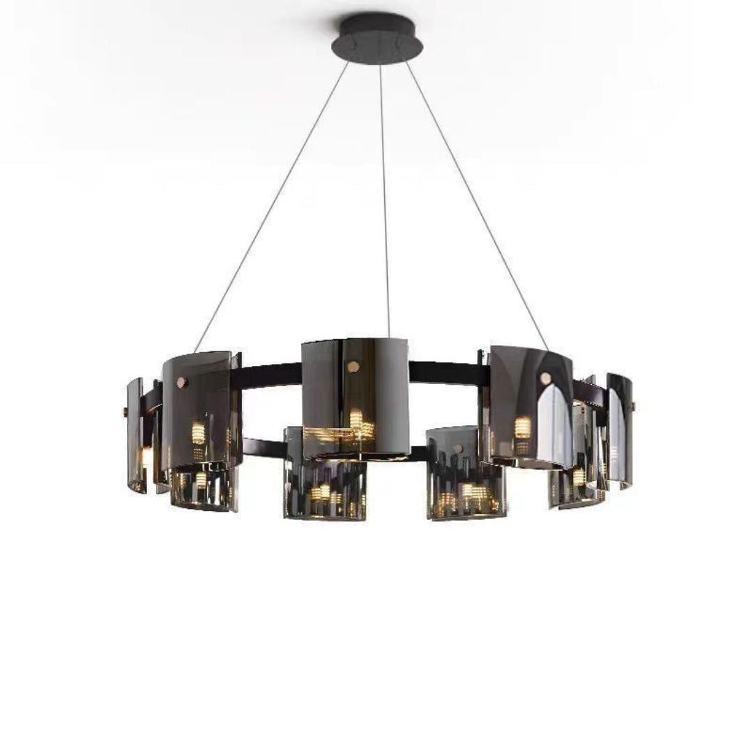 Candelabru Modern, Valmontreux Largo, 8xG9, Diametru 80cm, Negru si Cristale Cenusii, Inaltime Reglabila, Metal si Cristal Candelabre Moderne Default Title Alessandro Design