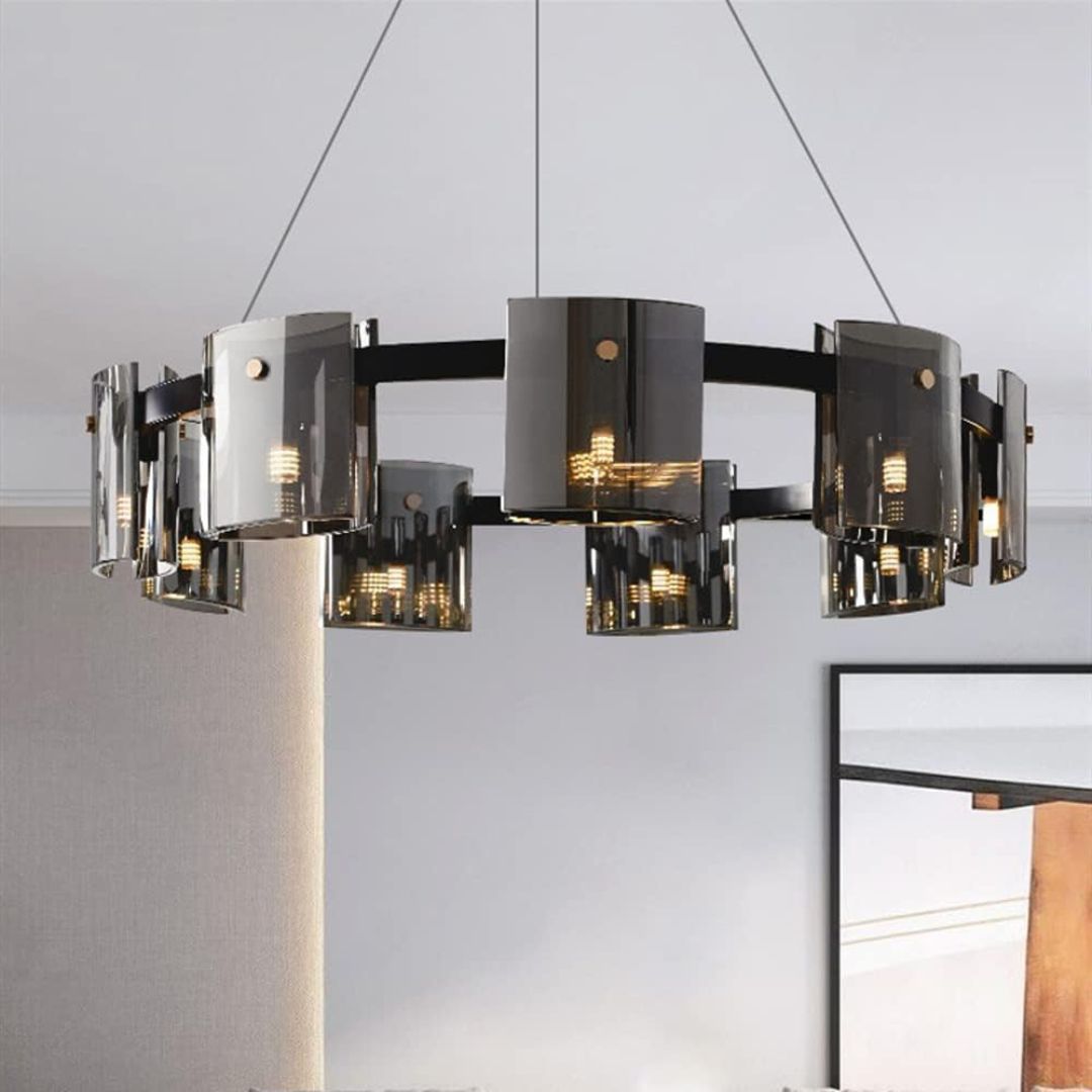 Candelabru Modern, Valmontreux Largo, 8xG9, Diametru 80cm, Negru si Cristale Cenusii, Inaltime Reglabila, Metal si Cristal Candelabre Moderne Default Title Alessandro Design