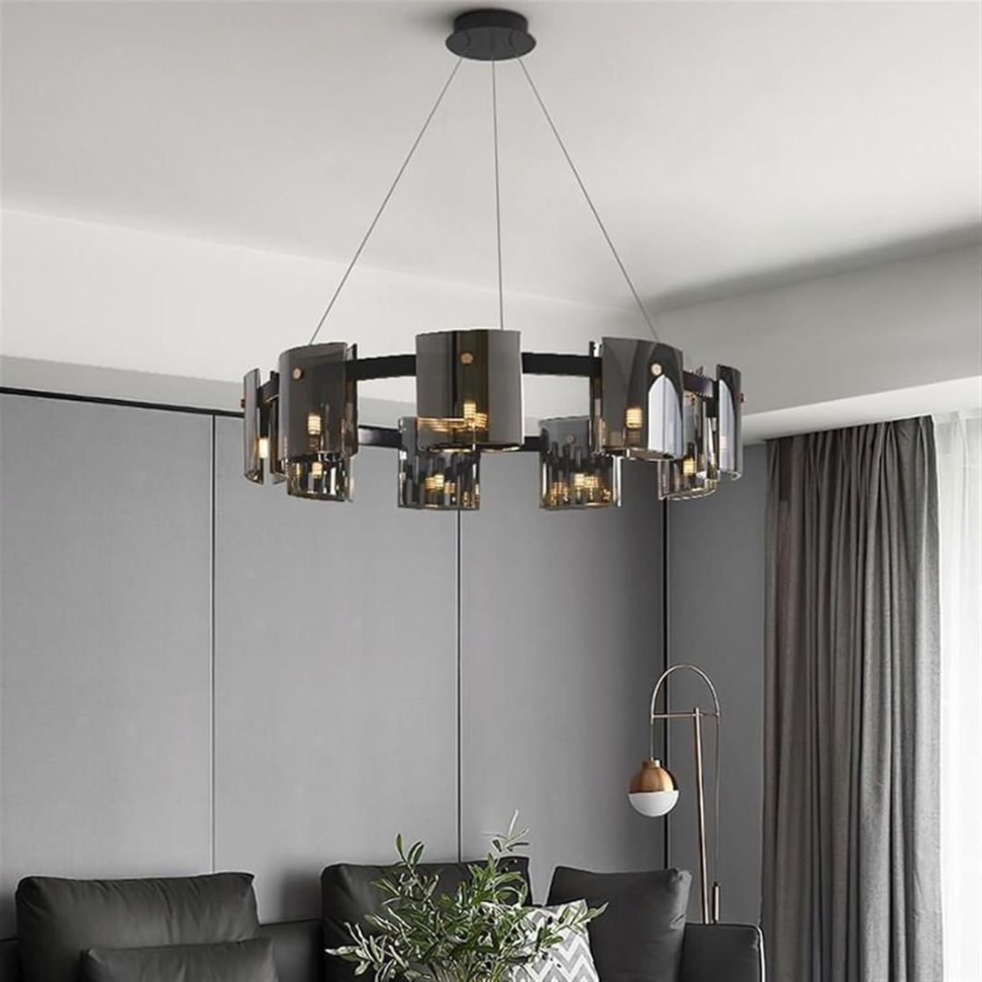 Candelabru Modern, Valmontreux Largo, 8xG9, Diametru 80cm, Negru si Cristale Cenusii, Inaltime Reglabila, Metal si Cristal Candelabre Moderne Default Title Alessandro Design