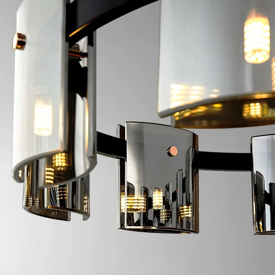 Candelabru Modern, Valmontreux Largo, 8xG9, Diametru 80cm, Negru si Cristale Cenusii, Inaltime Reglabila, Metal si Cristal Candelabre Moderne Default Title Alessandro Design