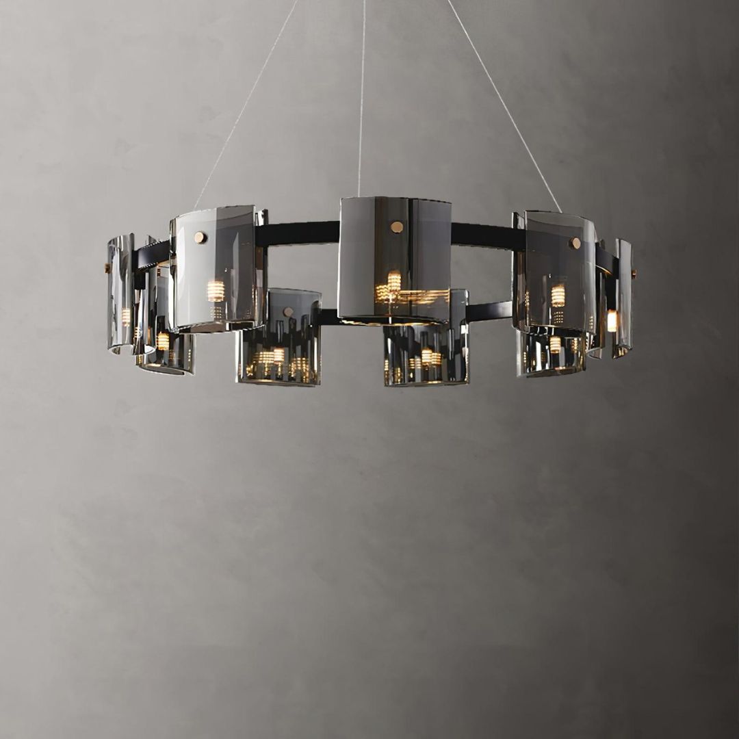 Candelabru Modern, Valmontreux Largo, 8xG9, Diametru 80cm, Negru si Cristale Cenusii, Inaltime Reglabila, Metal si Cristal Candelabre Moderne Default Title Alessandro Design