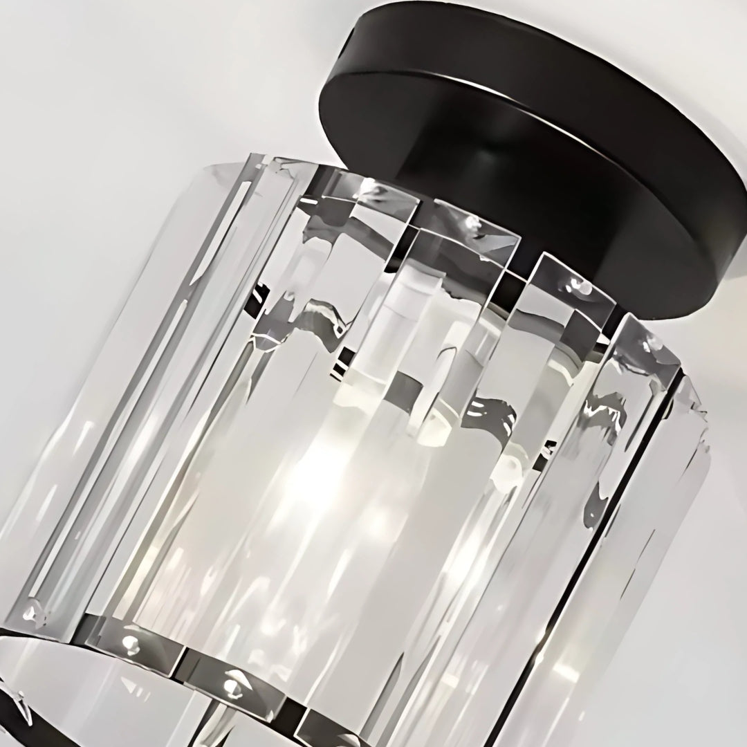 Lustra Clasica, Georgiana, 1x E27, Abajur Sticla, Negru, Metal si Sticla