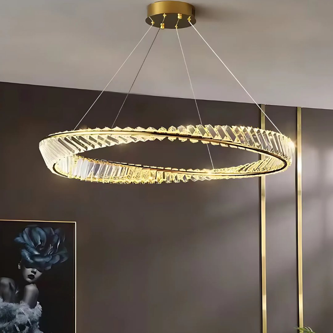 Lustra LED cu telecomanda si cristal LUIGI, 57W, lumina Rece/Calda/Neutra, Dimabila, Auriu Lustre LED cu Telecomanda Default Title Alessandro Design