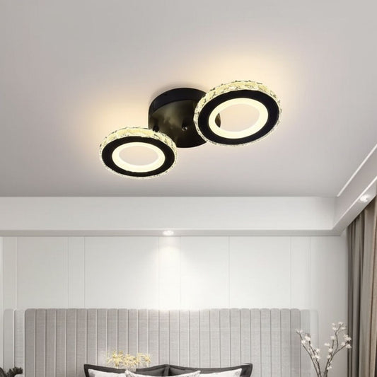 Lustra LED cu telecomanda si cristal NOVA ROTONDA 29W, 2 Cercuri, lumina Rece/Calda/Neutra, Dimabila, Negru