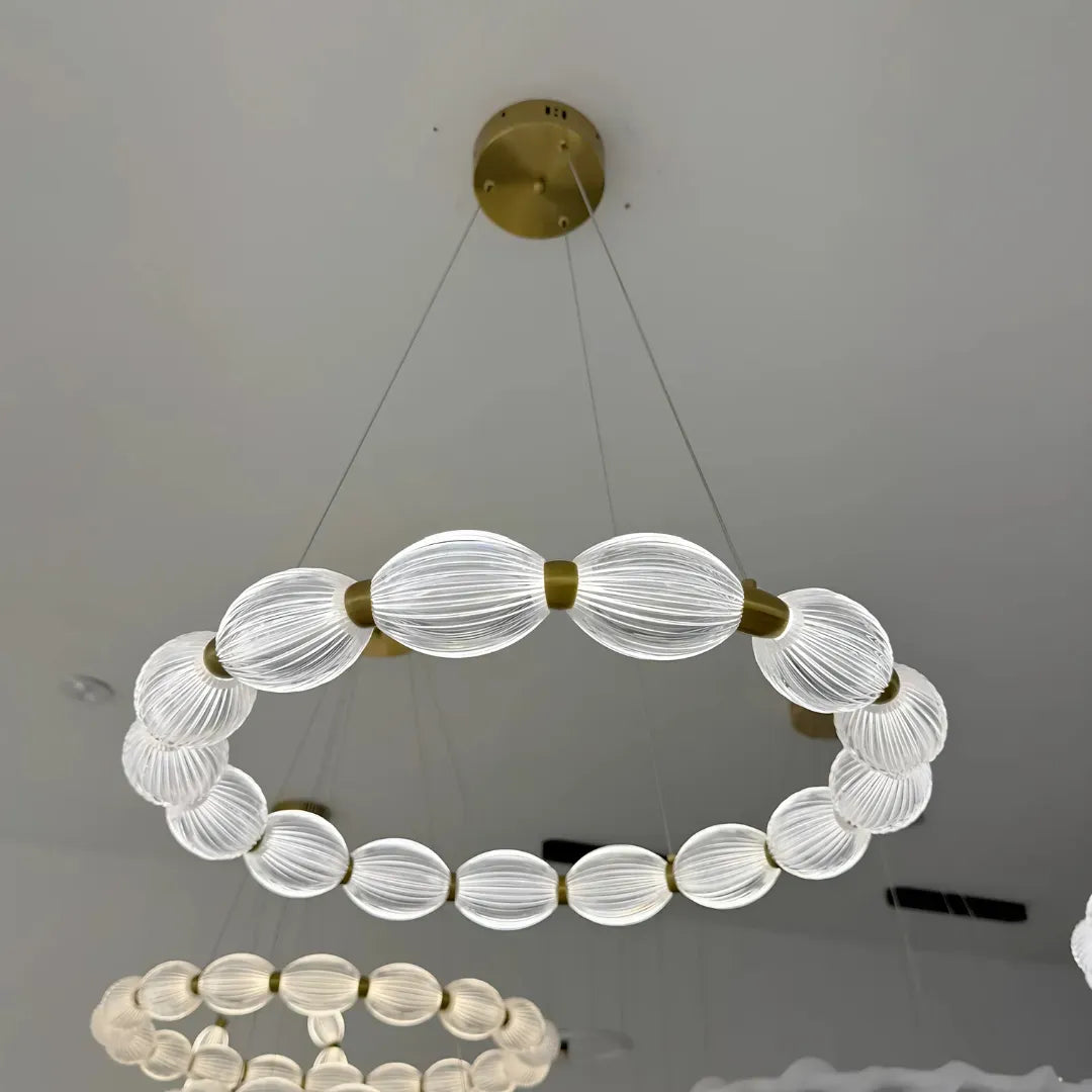Lustra LED suspendata cu telecomanda FAUSTO II, 78W, lumina Rece/Calda/Neutra, Dimabila,Inaltime Reglabila, Auriu