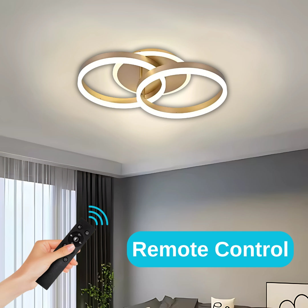 Lustra LED cu telecomanda  DARIO 55W, 2 Cercuri, lumina Rece/Calda/Neutra, Dimabila, Auriu