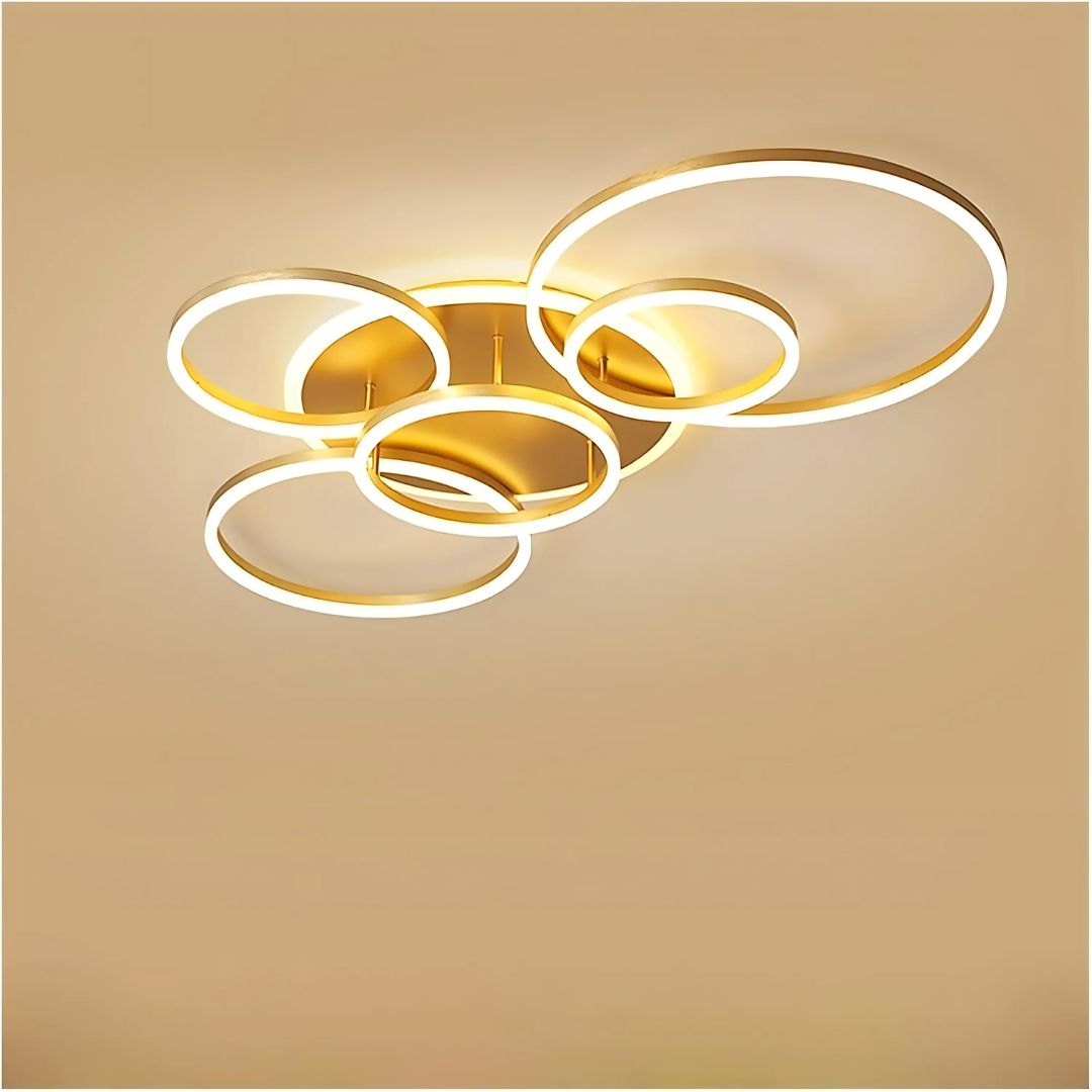 Lustra LED cu Telecomnda DARIO, 5 cercuri, 120W, Lumina Calda/Rece/Neutra, Dimabila, Auriu