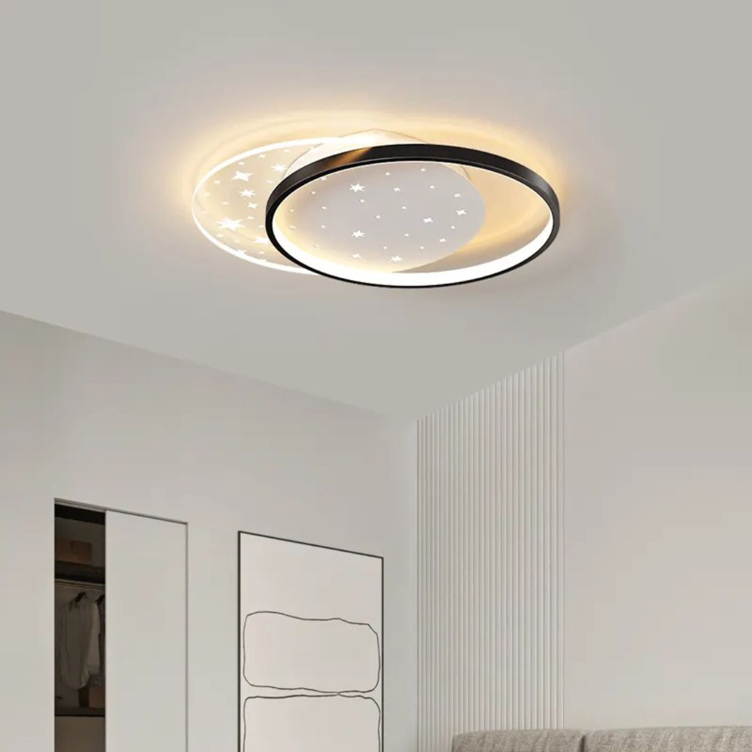 Lustra LED cu telecomanda LUNARO 110W, 2 Cercuri, lumina Rece/Calda/Neutra, Dimabila, Negru Alb