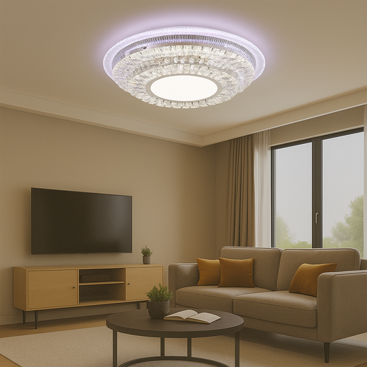 Lustra LED cu telecomanda MIRALUX RGB, 62W, lumina Albastra/Rece/Neutra/Calda, Dimabila, Alb