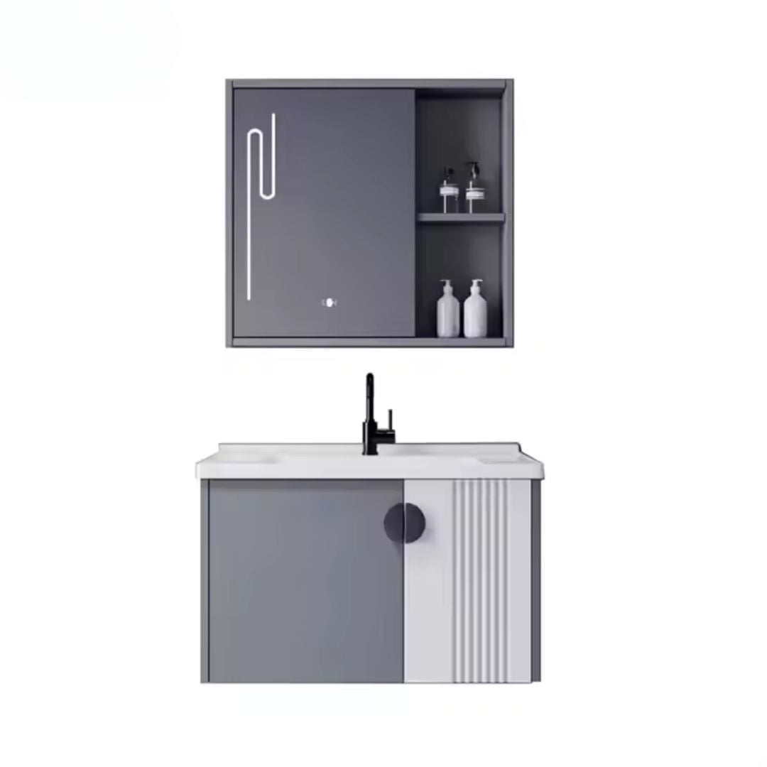 Set Mobilier pentru Baie MYKONOS, 80x40cm, 2 Piese, Gri si Alb
