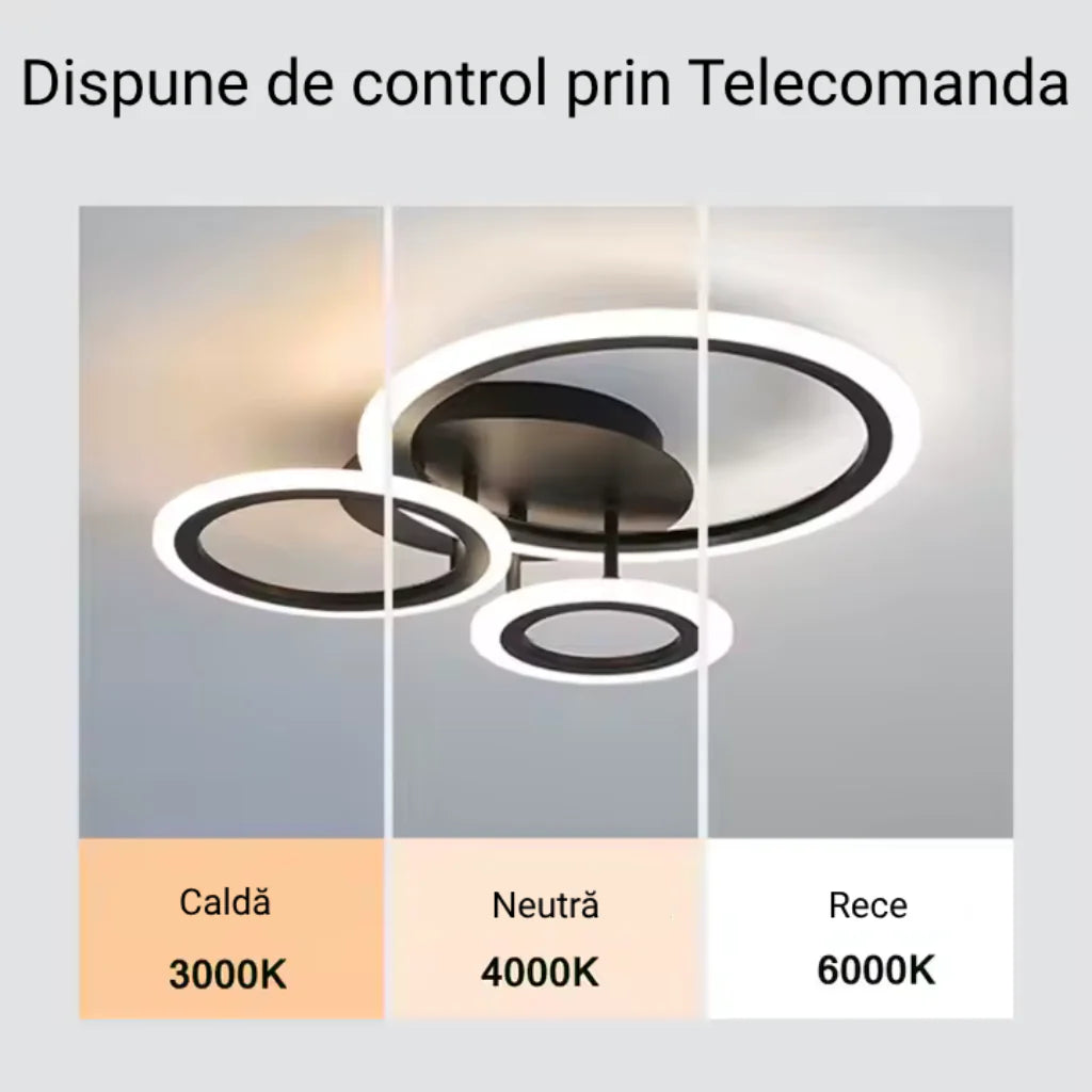 Lustra LED cu telecomanda BETTY 41W, 3 Cercuri, lumina Rece/Calda/Neutra, Dimabila, Negru