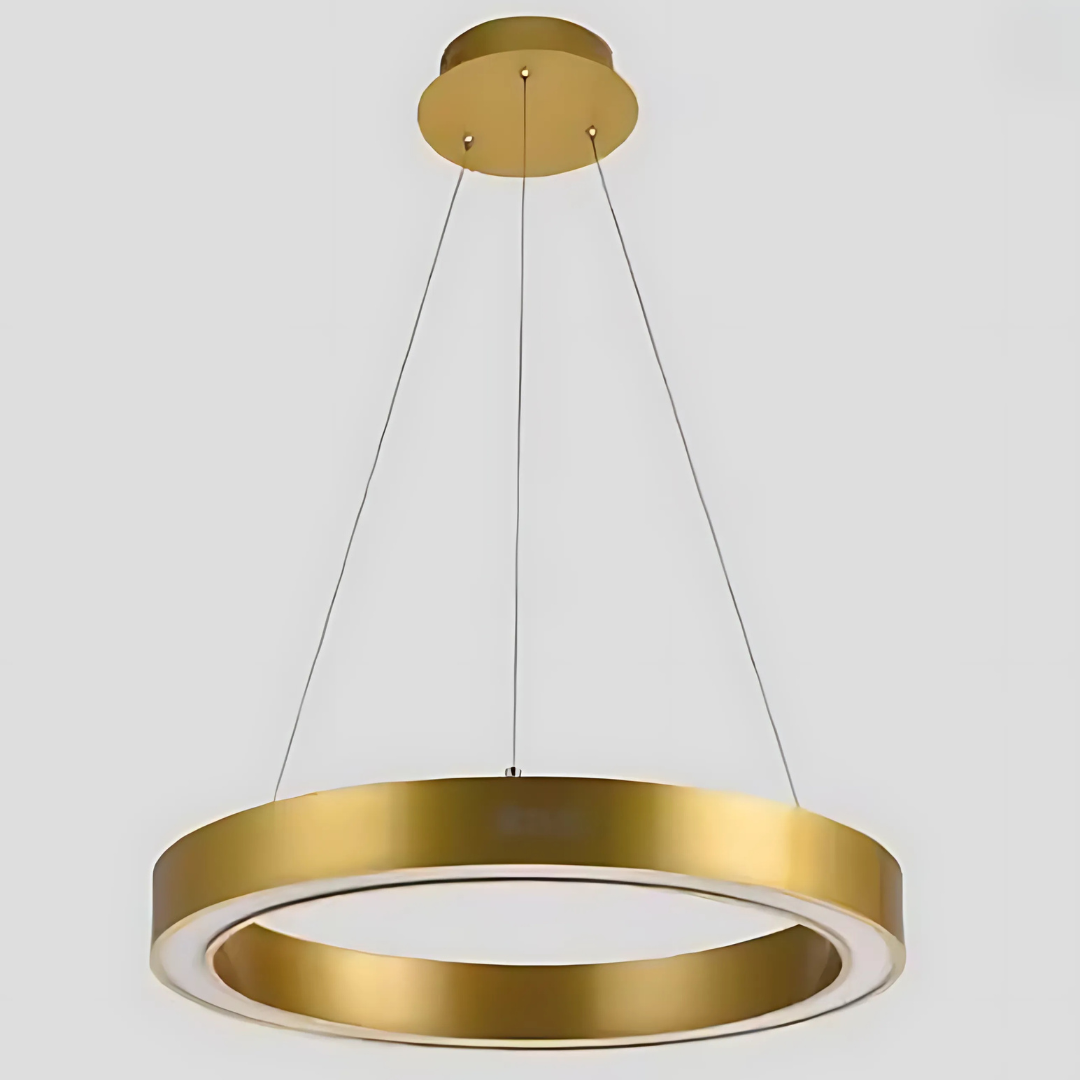 Lustra LED suspendata ANINA 33W, 1 Cerc, lumina Rece/Calda/Neutra, Dimabila, Auriu Lucios Alb, Inaltime Reglabila