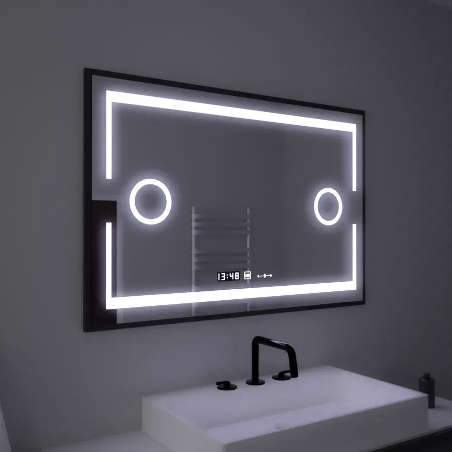 Oglinda LED Rectangulara, 160x80cm, Senzor MotionGlow Marcello, Sistem Dezaburire, Ceas & Termometru, Lupa Cosmetica, Dimabila