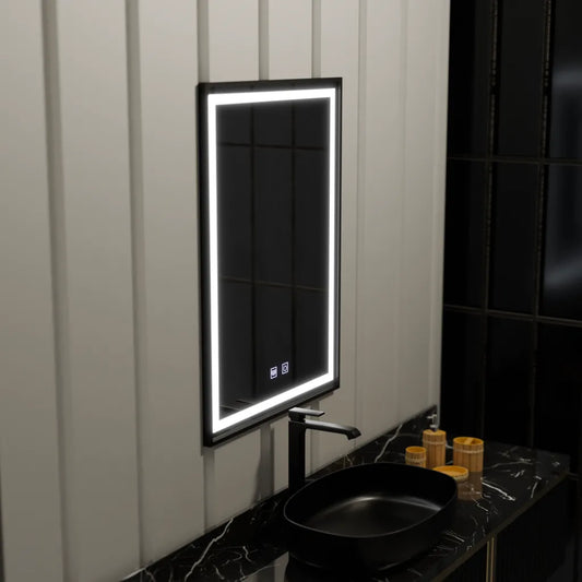 Oglinda LED Rectangulara 60x90cm Edge LUMINOUS Touch Sistem Dezaburire, Rama Neagra