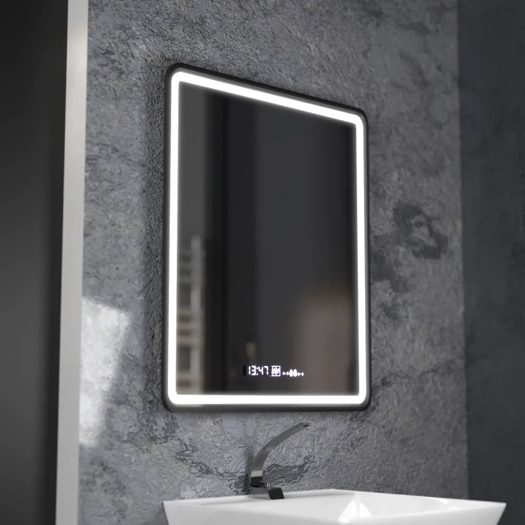 Oglinda LED Rectangulara, 75x90cm, Favola MotionGlow Marcello, Sistem Dezaburire, Ceas & Termometru, Dimabila