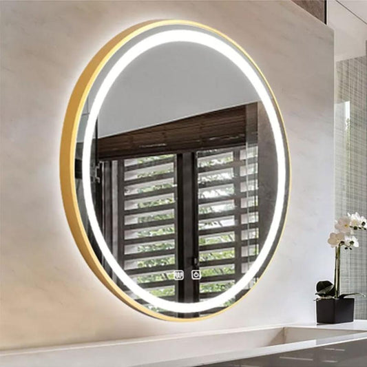 Oglinda LED Rotunda Anitta, din Colectia Marcello Funghi, cu Functie Dezaburire si Sistem Touch, Auriu Gold