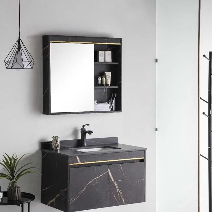 Set Mobilier MARBLE pentru Baie, Dulap Lavoar+Dulap Oglinda 60cm, 2 Piese, Negru Mobilier Baie Default Title Alessandro Design