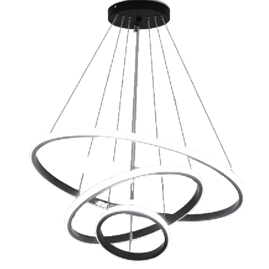 Lustra LED suspendata RICCI 45W, 3 Cercuri, lumina Rece/Calda/Neutra, Negru, Inaltime Reglabila
