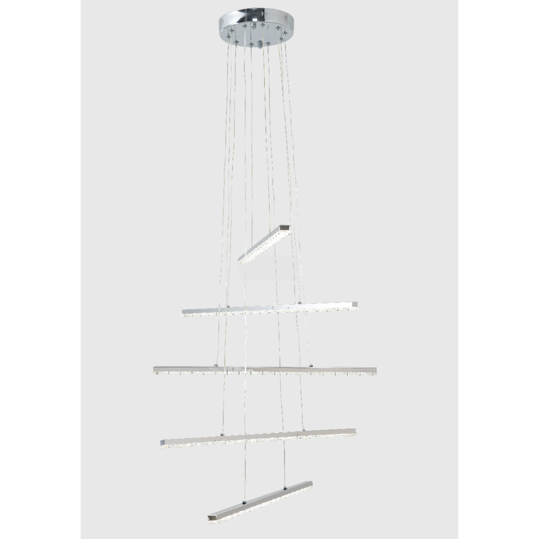 Lustra LED suspendata cu telecomanda si cristal LIBORIA 64W, lumina Rece/Calda/Neutra, Dimabila, Crom Lucios