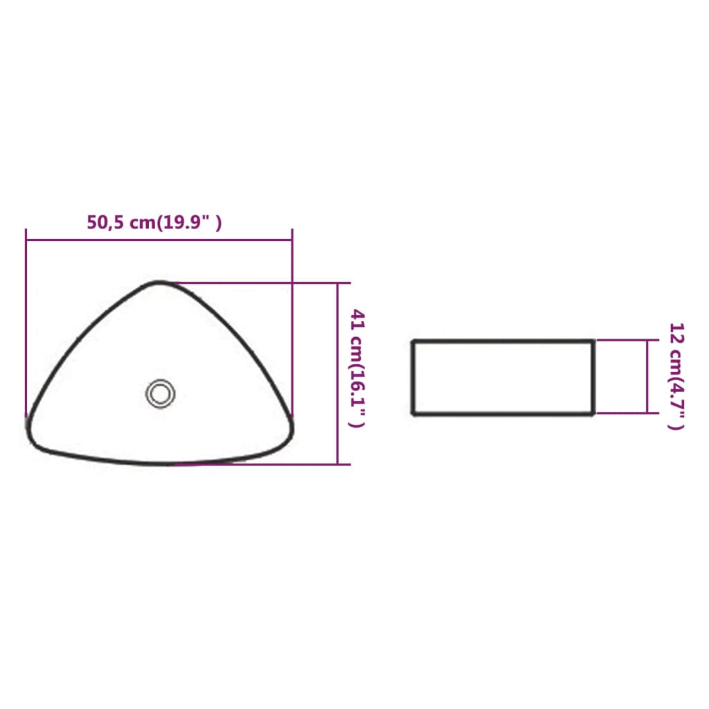Chiuveta baie din ceramica, triunghiulara, 50,5x41x12 cm, alb
