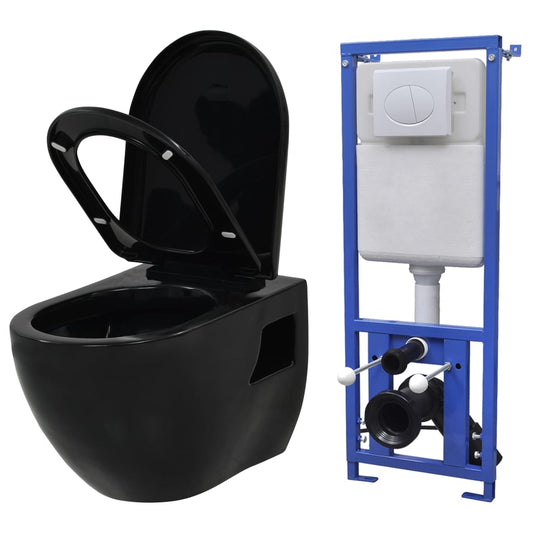 Vas de toaleta suspendat cu rezervor Incastrat, negru, ceramica