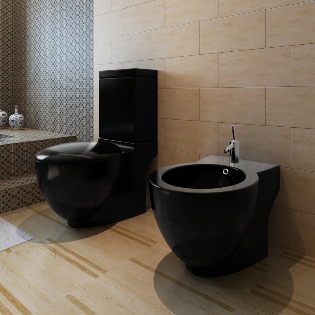 Set de toaleta & bideu, negru, ceramica