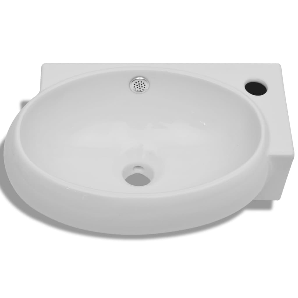 Chiuveta de baie, orificiu robinet & preaplin, alb, ceramica