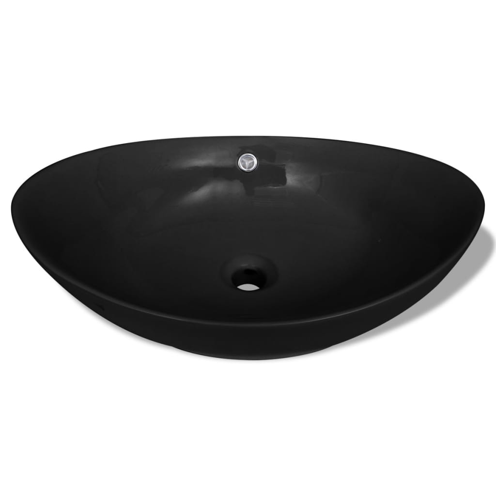 Chiuveta ovala cu preaplin, negru, 59 x 38,5 cm, ceramica de lux
