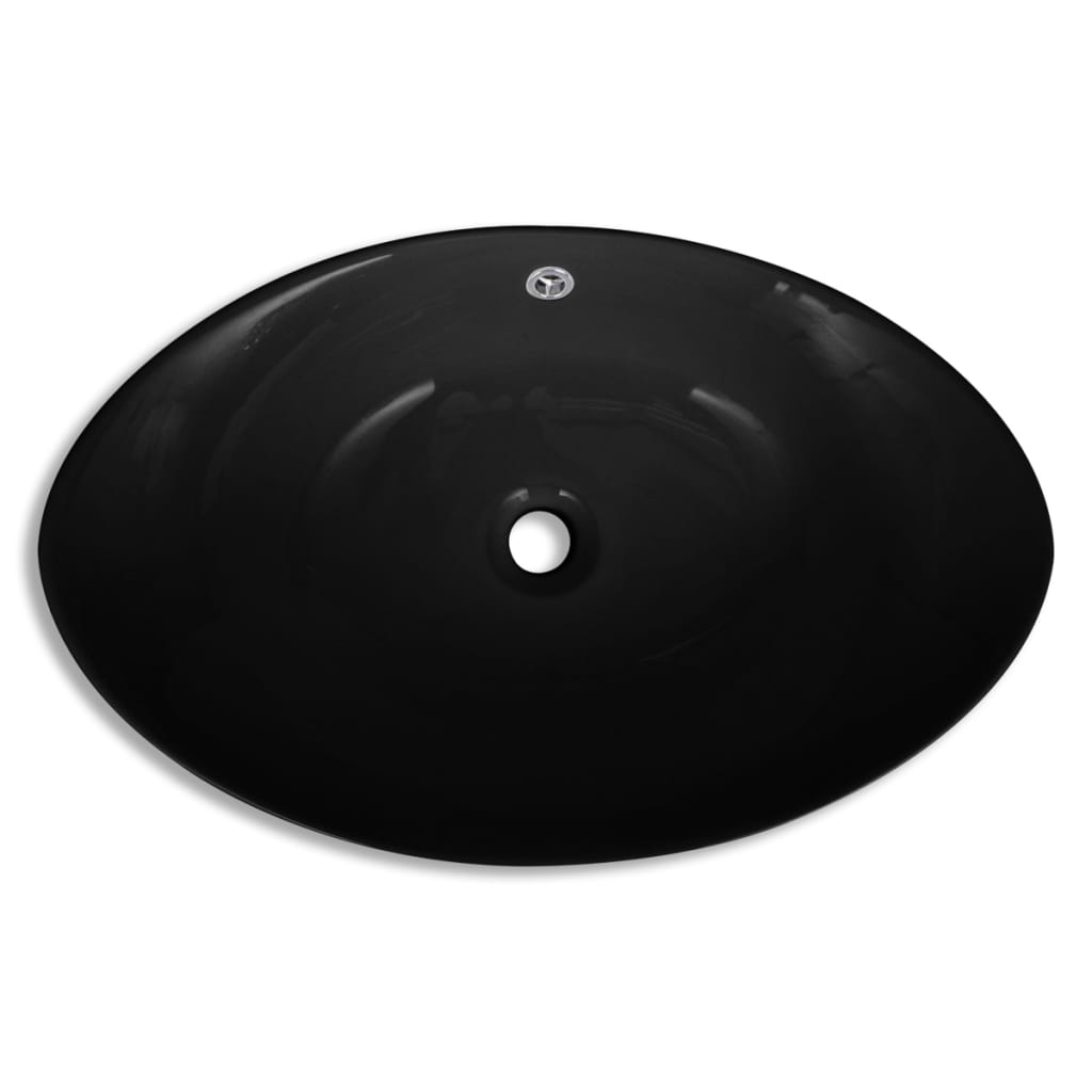 Chiuveta ovala cu preaplin, negru, 59 x 38,5 cm, ceramica de lux