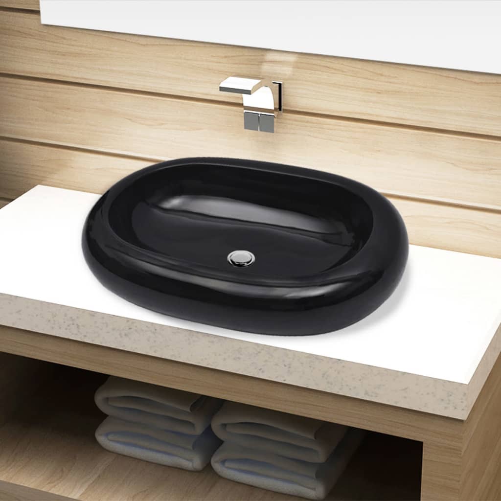 Chiuveta de baie din ceramica, ovala, negru