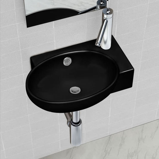Chiuveta baie orificiu robinet/preaplin, negru, ceramica, rotund