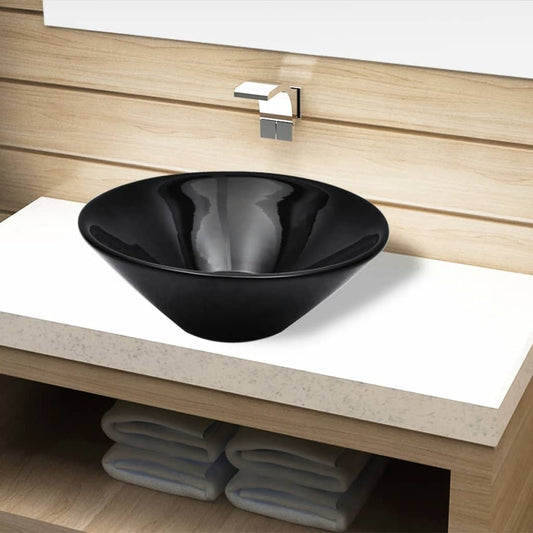 Chiuveta ceramica pentru baie, rotunda, neagra
