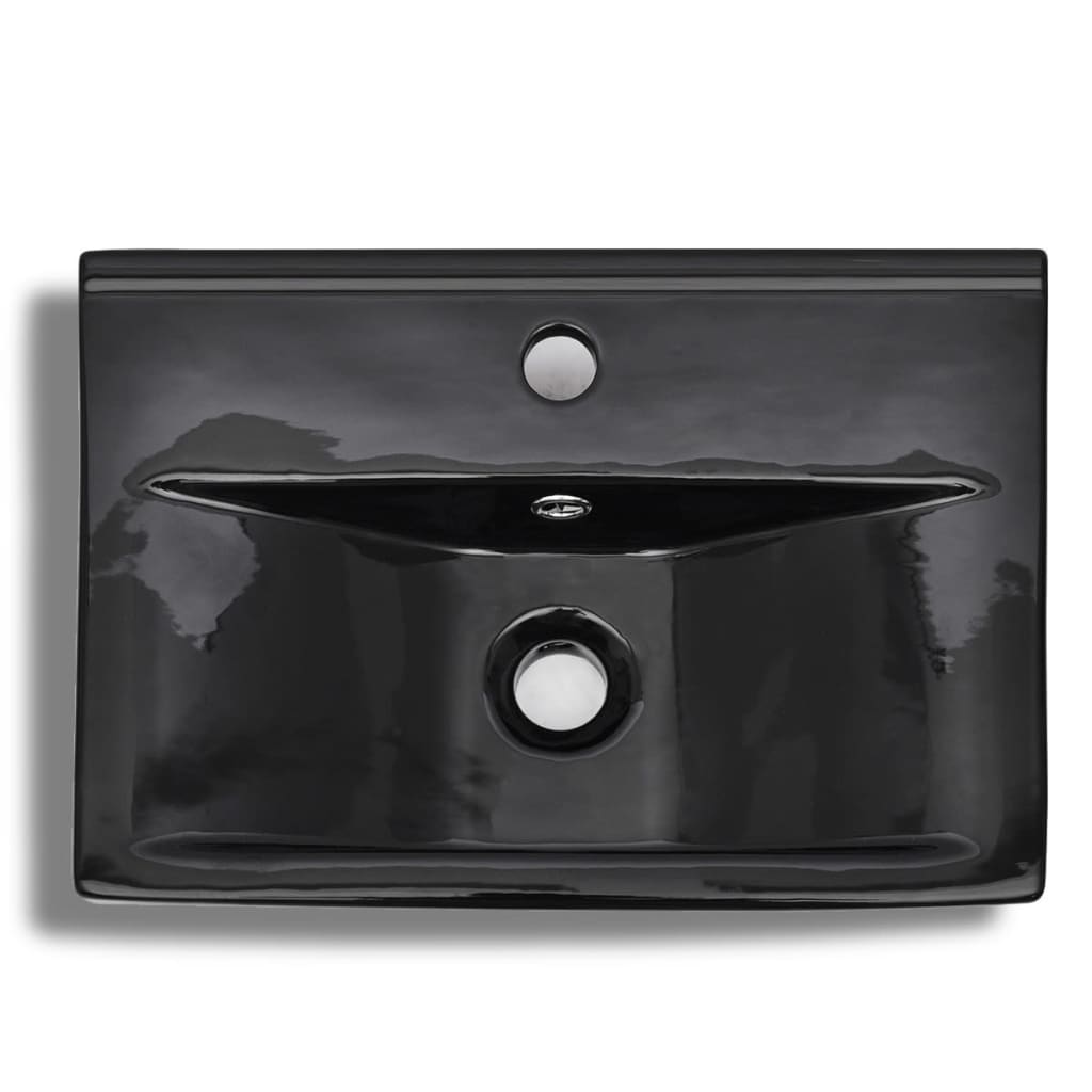 Chiuveta baie loc robinet/preaplin negru ceramic dreptunghiular