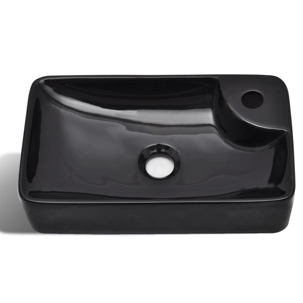 Chiuveta de baie din ceramica cu gaura pentru robinet, negru