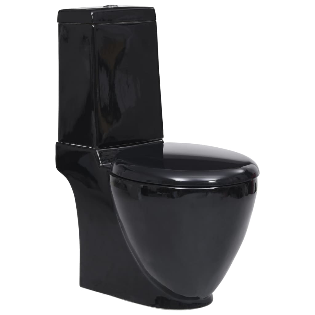 Vas WC toaleta baie, negru, ceramica, rotund, flux inferior