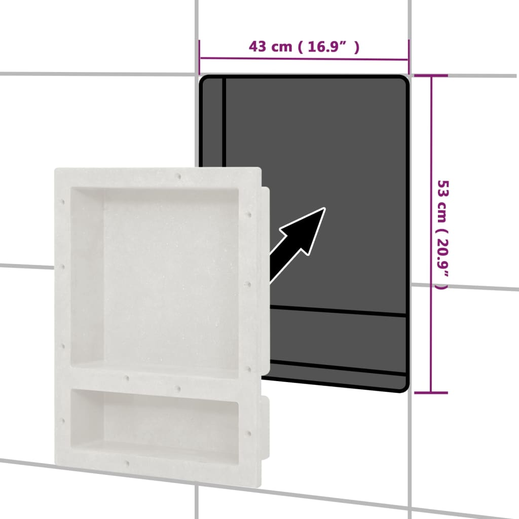 Nisa de dus, 2 compartimente, alb mat, 41x51x10 cm