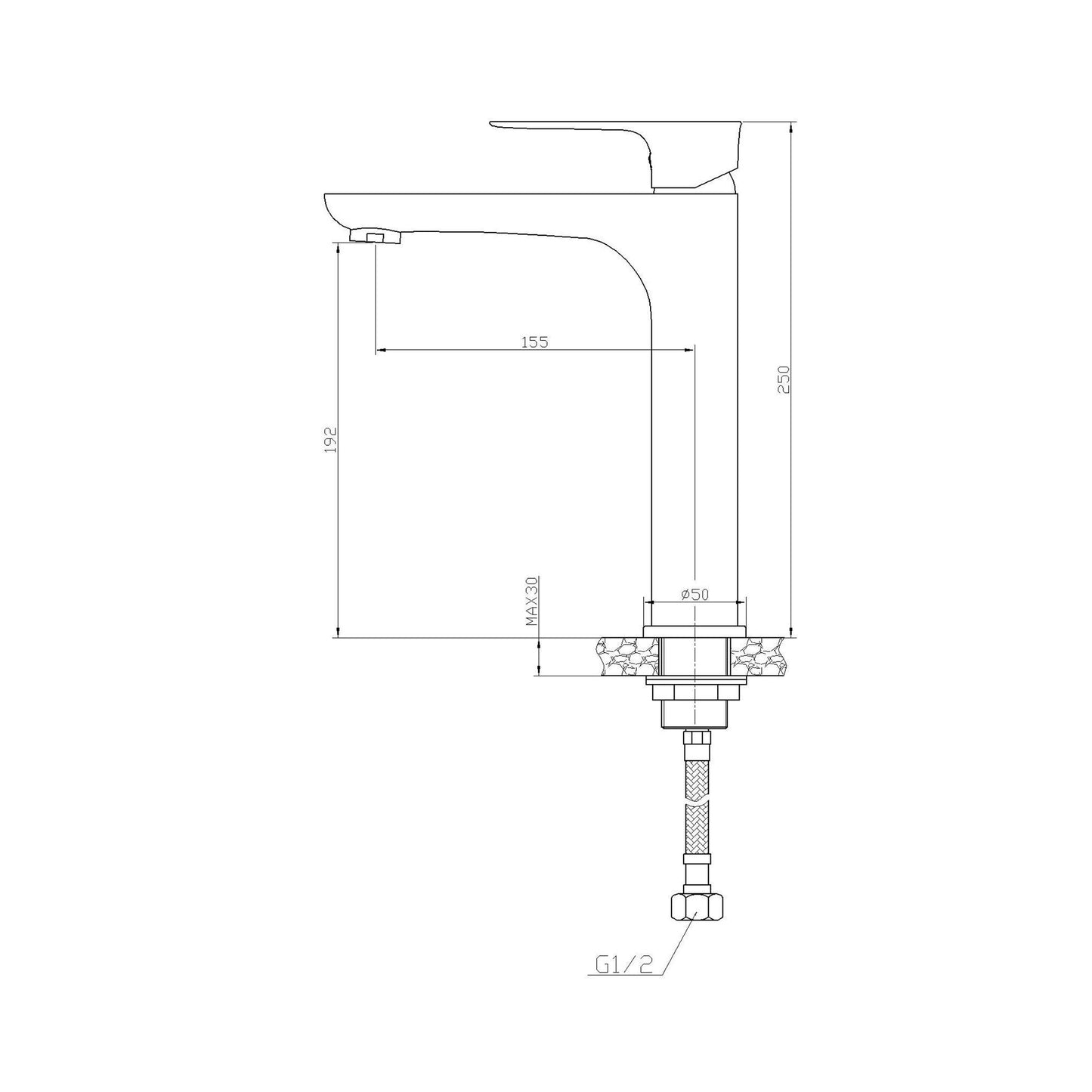 Baterie Lavoar Inalta cu Ventil Scurgere Click-Clack, din Alama Sanitara, Alba cu detalii Crom - KORMAN