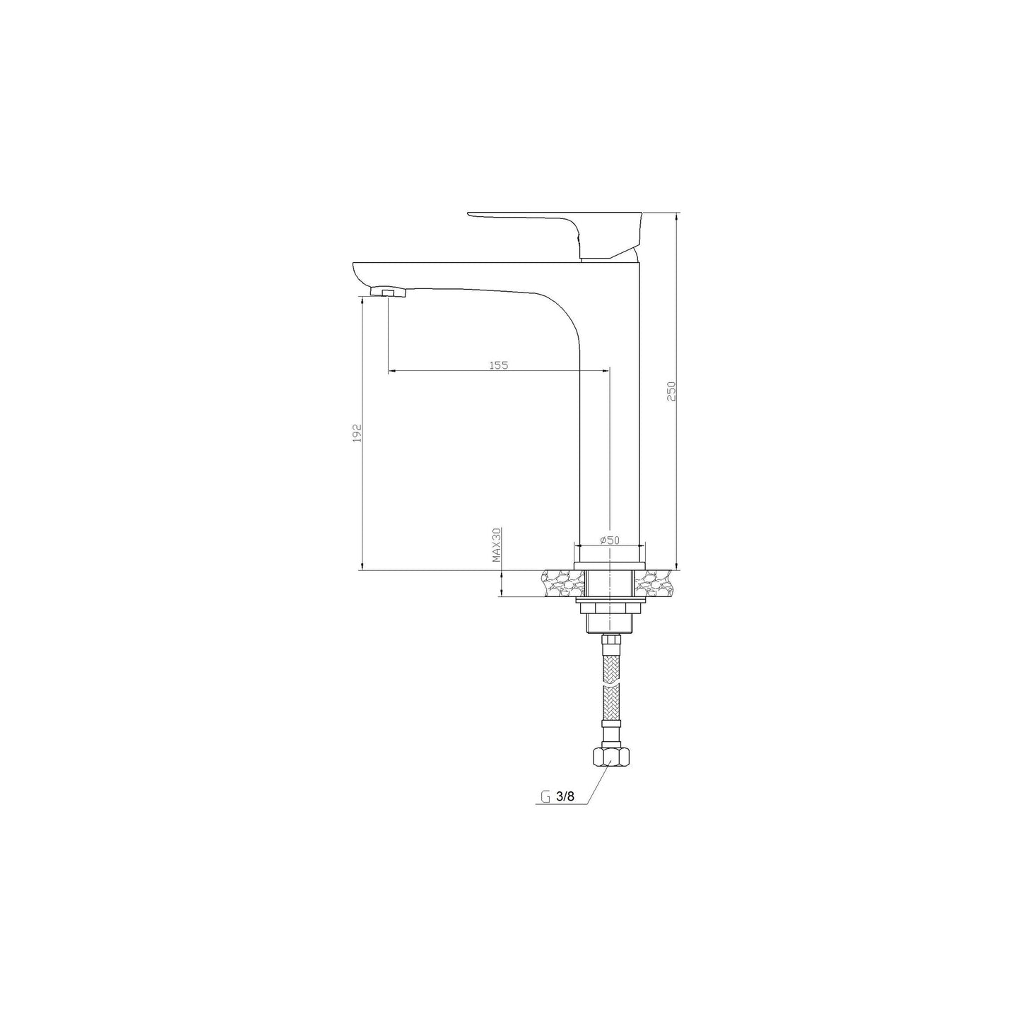 Baterie Lavoar Inalta cu Ventil Scurgere Click-Clack, din Alama Sanitara, Cromata - KORMAN
