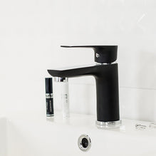 Baterie Lavoar cu Ventil Scurgere Click-Clack, din Alama Sanitara, Neagra cu detalii Crom - KORMAN