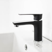 Baterie Lavoar cu Ventil Scurgere Click-Clack, din Alama Sanitara, Neagra cu detalii Crom - KORMAN